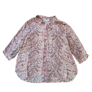 Rose + Olive Snake Print Pink Lightweight‎ Long Sleeve Button Down Shirt  2XL